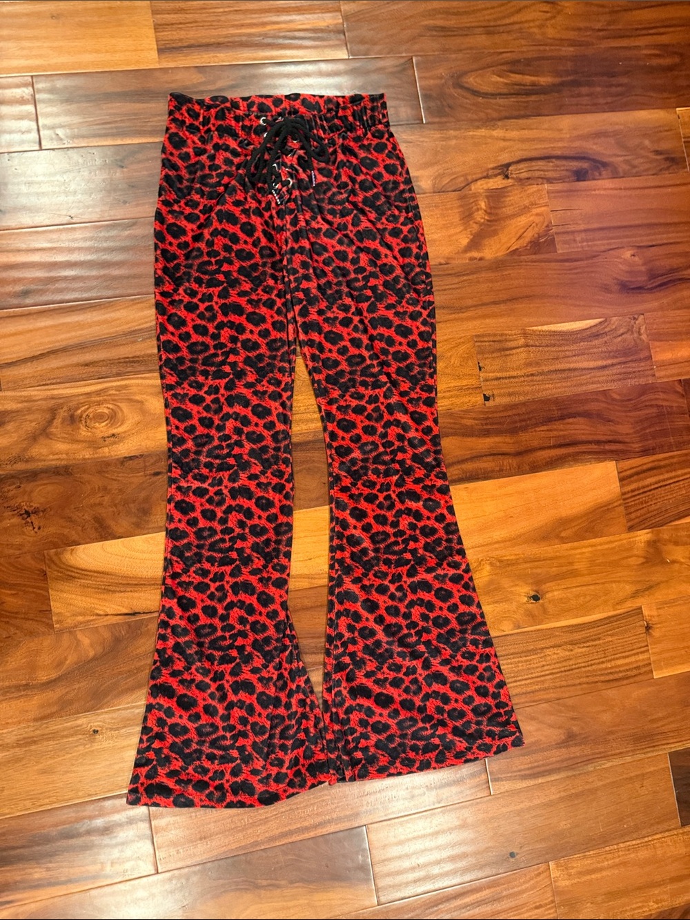 Large Pretty Attitude Red and Black Leopard Flare Pants